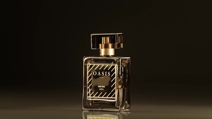 Create hyper realistic 3d perfume animation, bottle design, product ...