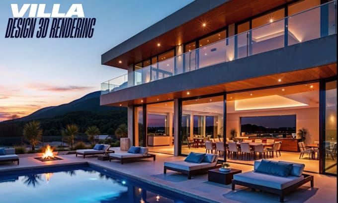design 3d rendering your villa, house, pool, landscape
