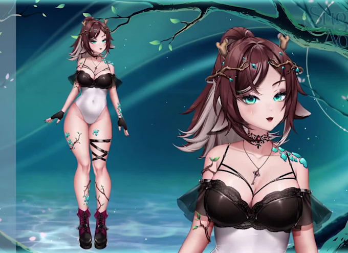 create custom female anime vtuber model, live2d art model, 2d nsfw vtuber model