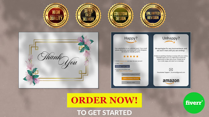 create a thank you card, amazon product insert design