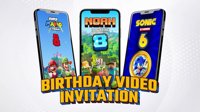 create a birthday video invitation of videogames