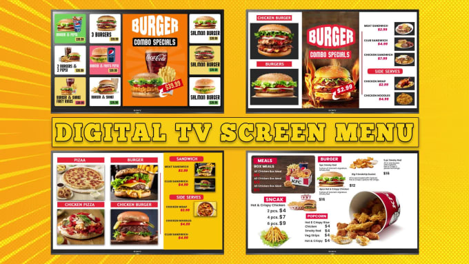 Design a perfect static digital menu board tv screen menu or animated ...