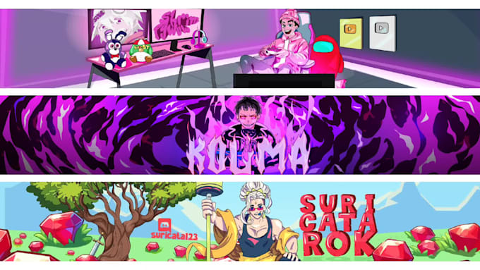 design a cartoon banner youtube or twitch
