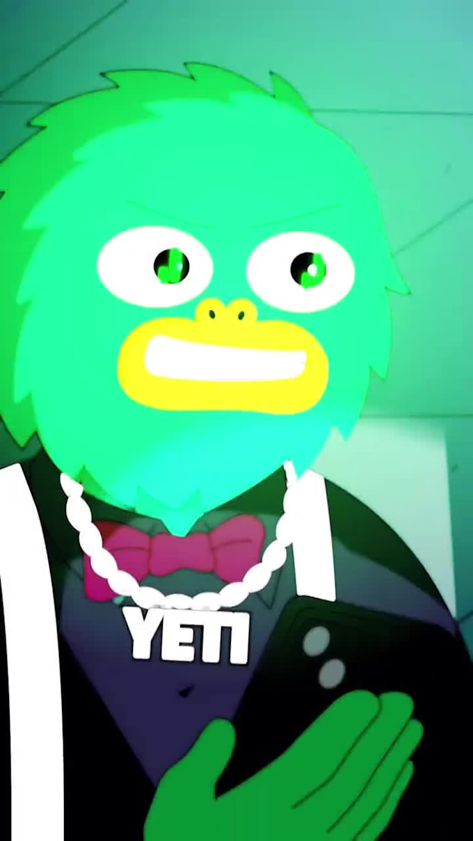 2d meme animation, memecoin video crypto meme art, funny meme, yeti dyor content