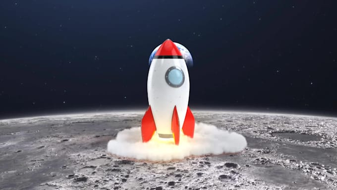 make 3d rocket launch on the moon logo reveal
