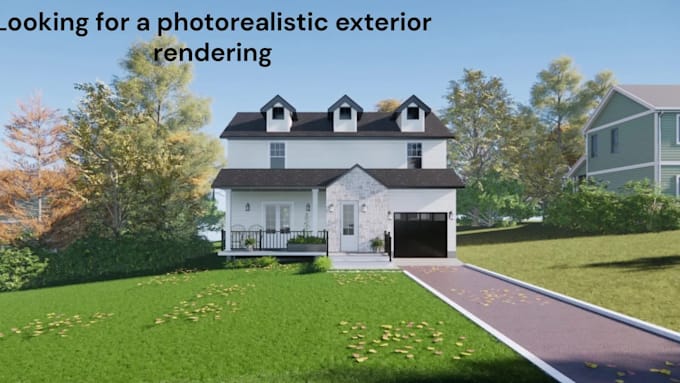 create photorealistic exterior rendering, backyard, porch