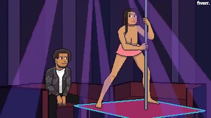 do a neon city cyberpunk style pixel art music video nsfw