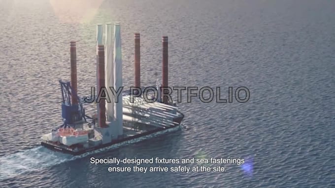 create 3d industrial offshore wind farm visualization and installation animation