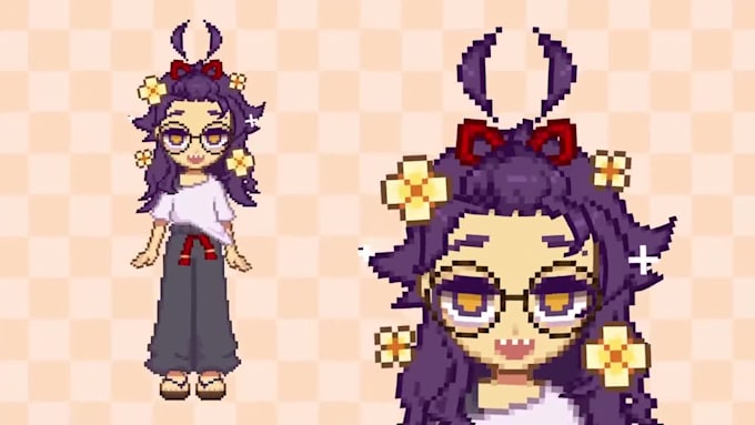 draw cute pixel live2d vtuber model, chibi png tuber, anime pixel avatar