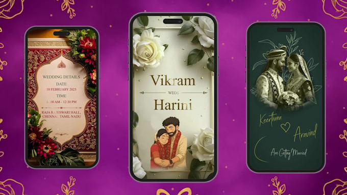 create custom theme wedding invitation video with music and animation