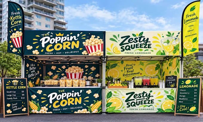 design a canopy tent, flag, roll up banner and table cover