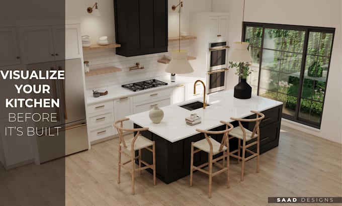 design kitchen interior in 3d and render