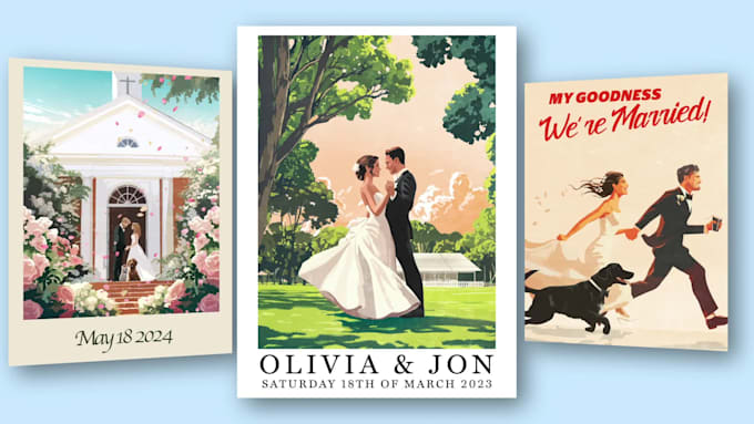 create a vintage wedding illustration poster design