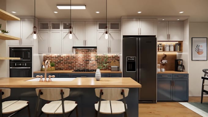 do kitchen, bathroom interior design and 3d rendering