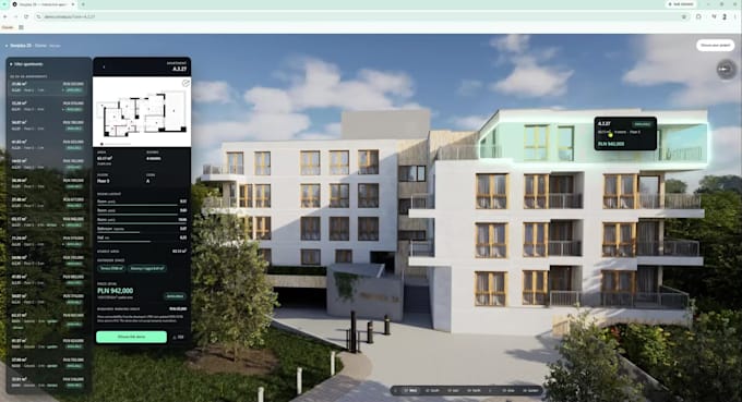 create an interactive 3d apartment selector web app for real estate