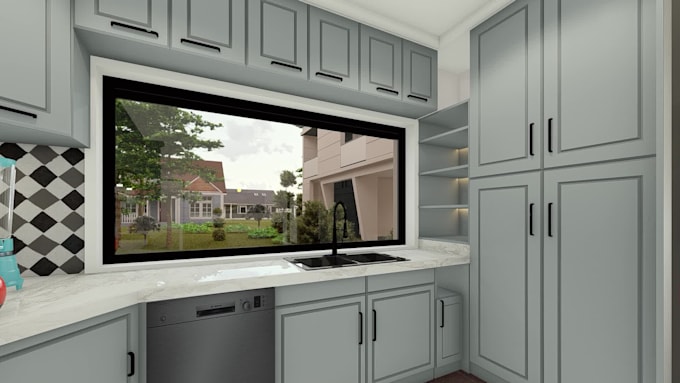 design kitchen, island and 3d modelling