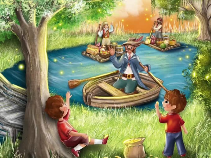 draw cartoon illustration for childrens book, poster ets