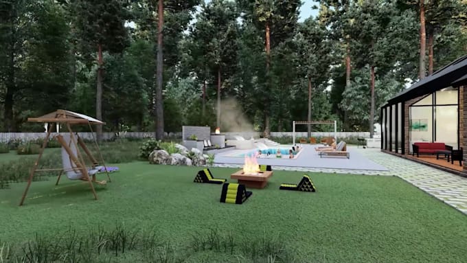 design landscape, house backyard and swimming pool
