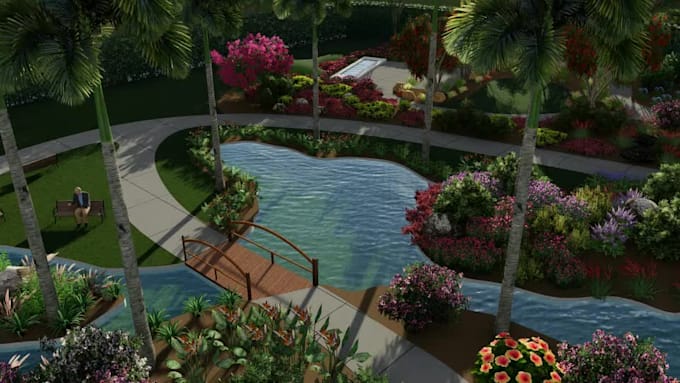design and render 3d park garden