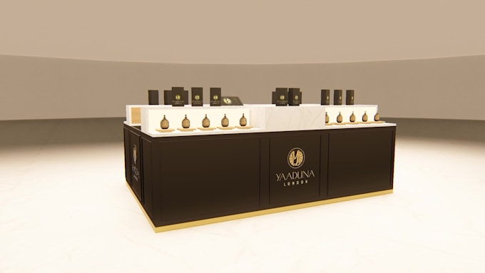 design a stunning 3d mall kiosk with a functional layout