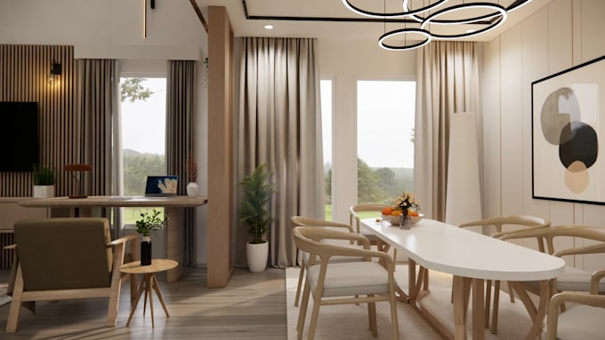 do a realistic interior design service with a 3d walkthrough