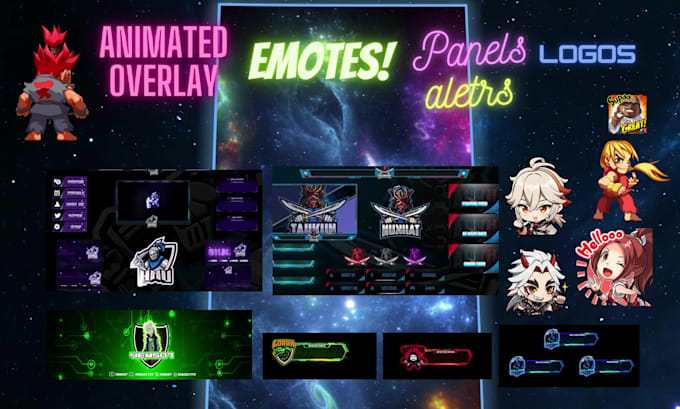 animate twitch and kick overlays, gaming  logo emotes
