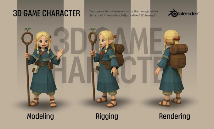 create 3d game character and props, low poly assets