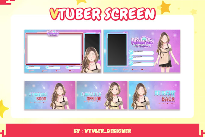 create cute animated startingsoon, brb screens for 2d live vtuber streamer