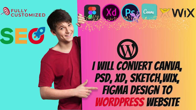 convert canva,psd,xd,sketch,wix,figma design to wordpress website, elementor