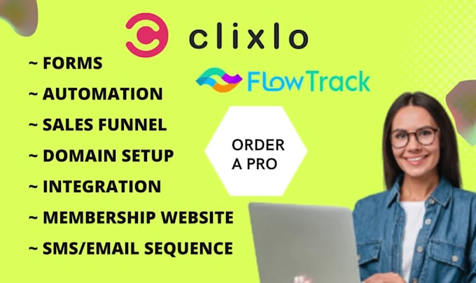setup clixlo membership site, flowtrack landing page, and integration