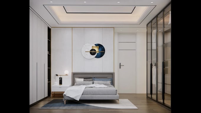 do realistic 3d interior design for bedroom, kitchen, living, and bathroom