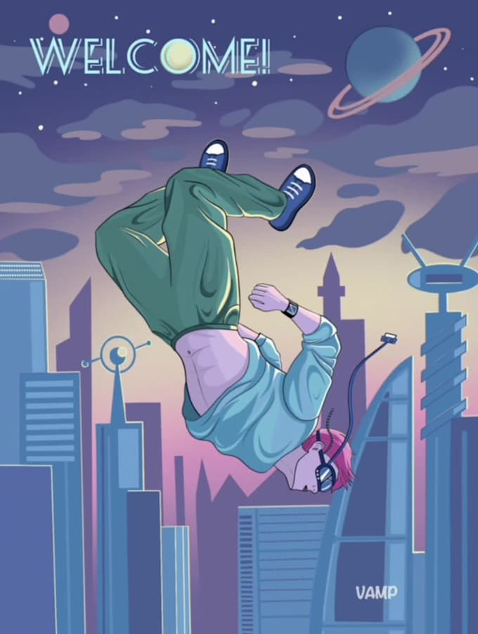 draw poster or art in retro futurism style