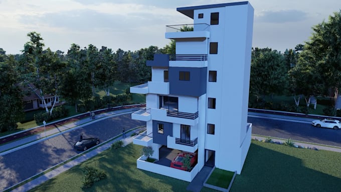 do architectural 3d rendering sketch and drone view