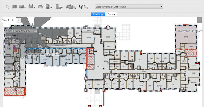 develop a wifi design for all professional environments using ekahau and hamina