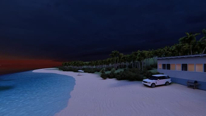 create a realistic 3d beach house model and render