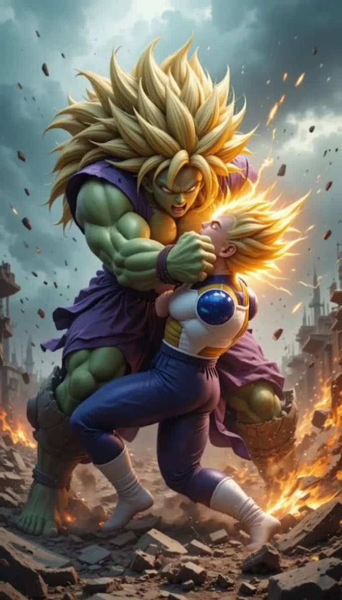 make realistic goku vs broly animated battles using ai