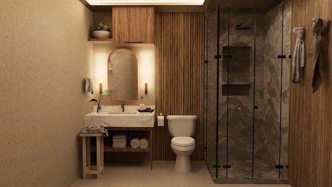 Design your bathroom interior with layout and 3d renders by Jenifer ...