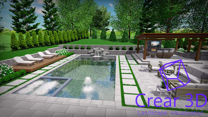 do landscape design patio 3d visualization and render images
