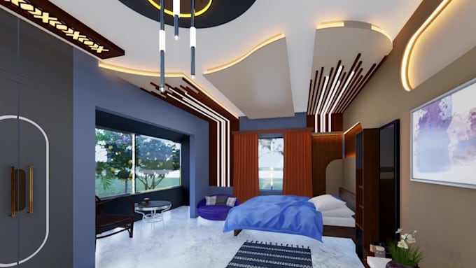 create an attractive interior design, 3d photorealistic