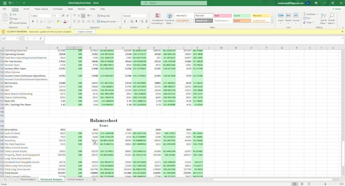 do horizontal and vertical analysis, project report