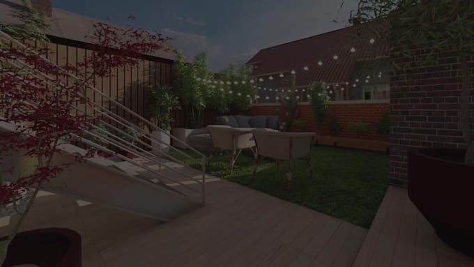 do 3d terrace, pool front and backyard landscape design