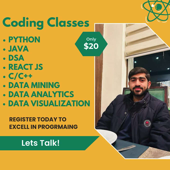 teach online coding lessons in python, java, cpp, c, javascript and dsa