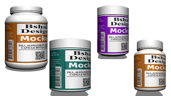 create 3d realistic 360 animated supplement bottle mockups for websites