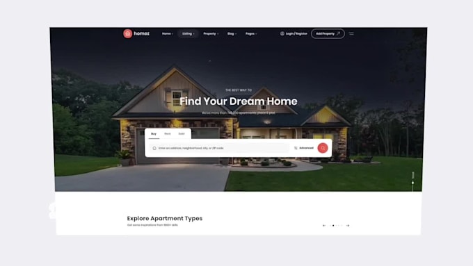 create landing page for real estate web app figma design