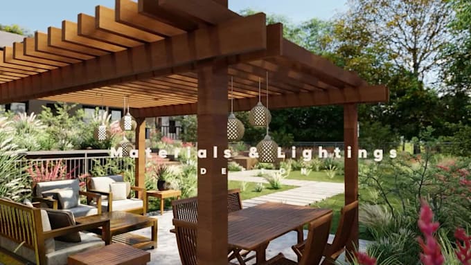 design 3d, landscape, garden, patio, backyard and pool