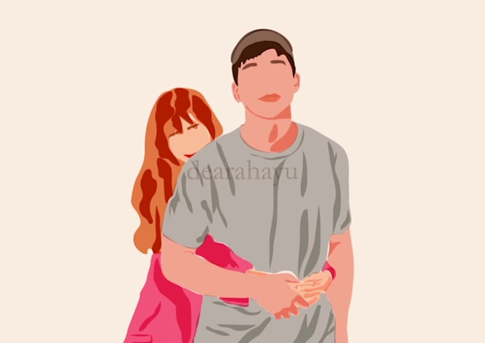 draw simple couple portrait in boho style