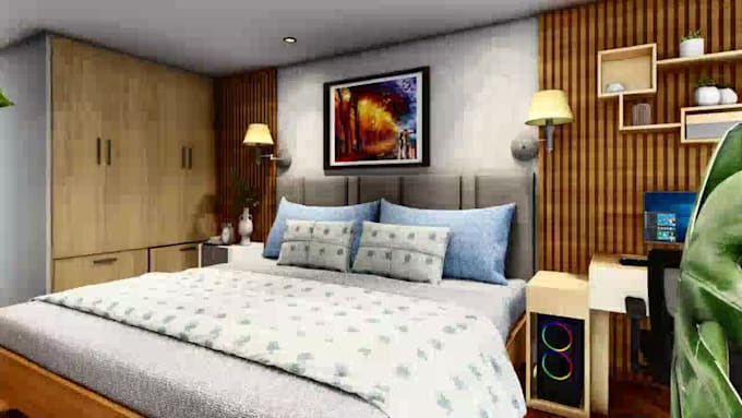 remodel or redesign the bedroom, living room interiors in 3d