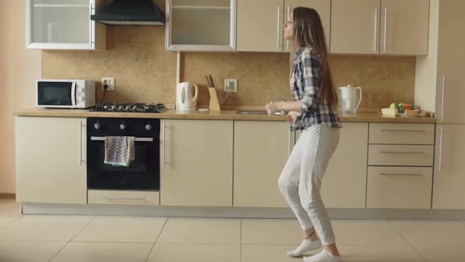 create funny female happy dance celebrating video ad
