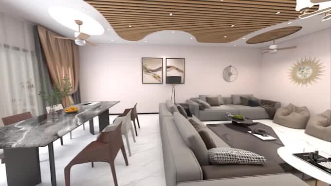 do any 3d graphic process flow and interior design