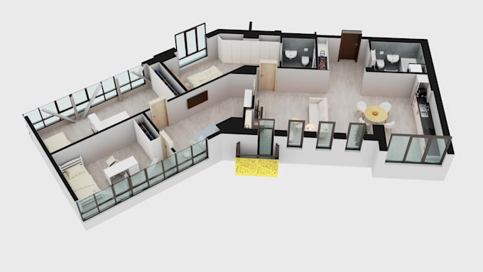do rendering high quality 3d floor plan